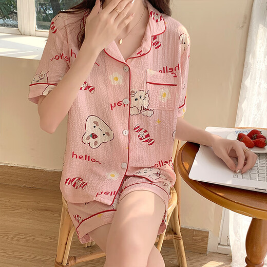 HUALIN FASHION夏季粉花泡泡袖短袖可爱薄款家居服套装 zd-673#库洛米 170 M