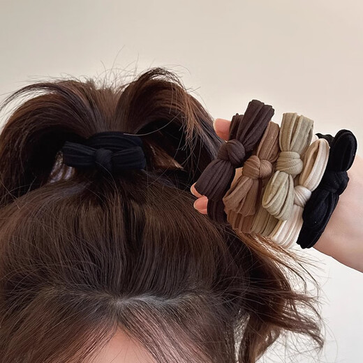 Jisenjia [Piezas preferidas de 10 piezas] Cordera de cabello de gama alta con anillo de cabello de la corbata de lazo para la banda de goma del cabello de la corbata de la cola alta con corbata de la cola de caballo [5 colores mixtos]