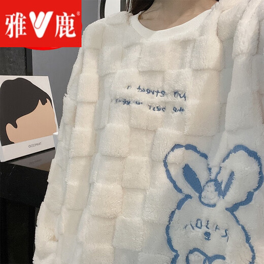 雅鹿睡衣女秋冬季珊瑚绒大码法兰绒加厚可爱蓝兔学生套装春网红家居服 MYQ-3271蓝兔 M