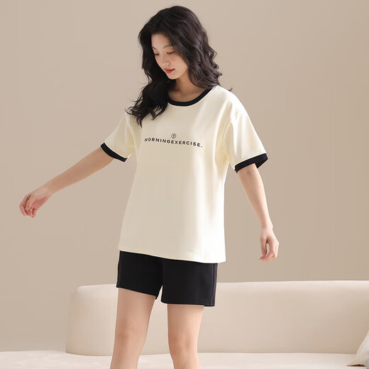 [纯棉]睡衣女夏季套头短袖短裤休闲款家居服套装可外穿女cker CKE-W6174A L