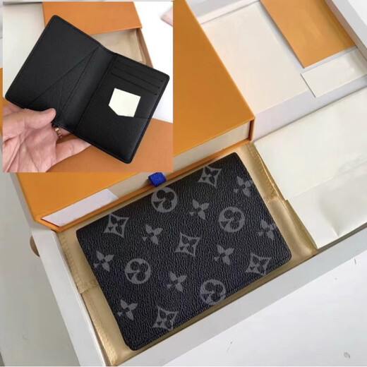 XMSJ2025 Neue M-LV-Männer und Frauen kurzer Brieftasche Mode Taxi-Kartenschlitz kurzklapper Münzen Brieftasche 2-fache Kartenbeutel Schwarzer Farbkartenbeutel mit exquisiter Geschenkbox