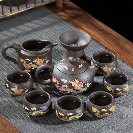 Oein changes color when heated, purple sand kung fu tea set, dragon and phoenix Chengxiang complete tea making set, household raw mineral mud teapot, teacup set, teapot cover bowl 12 pieces + tea ceremony