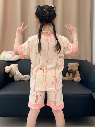 Pyjamas Girls Pure Cotton Sommer Kurzarm 2025 Neue Kinder niedliche Cartoon Girls Home Clothing Medium und große Kinderset 831 100 [8 Codes] 100-110 cm 30-40jin [Jin gleich 0,5 kg]
