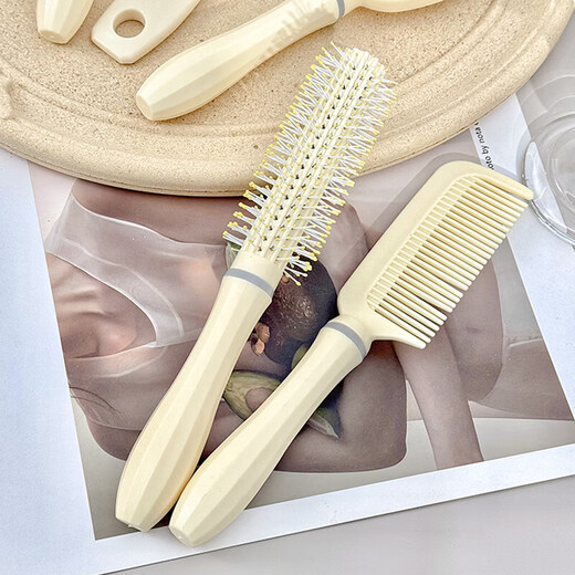 Fluffy air cushion comb long hair comb set combination air bag straight hair comb student dormitory female home curly hair massage comb cream color 4-piece set