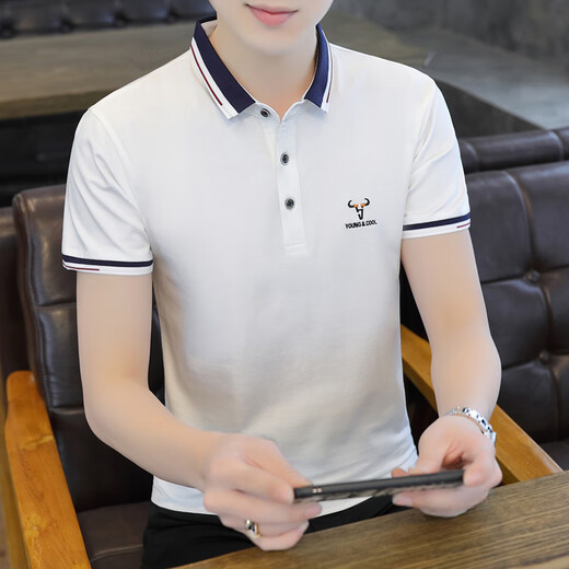 
With pure YISHION summer pure cotton lapel men's short-sleeved polo shirt trendy business casual versatile youth with collared T-shirt bean green QY673 M