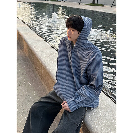 黑盒白复古竖条纹长袖衬衫男士春夏季潮流ins痞帅连帽情侣衬衣薄款外套 HC-HY718白色 3XL