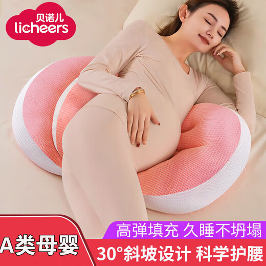 Licheers Pregnancy Pillow Side Sleeping Waist Support Abdominal Pillow Pregnancy Sleeping U-Shaped Pillow Sleeping Pad Pregnancy Necessary Supplies Pink