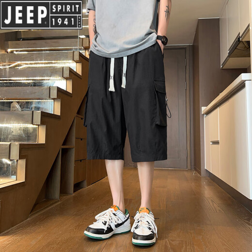 JEEP SPIRIT吉普军绿色工装短裤男夏季冰丝凉感七分裤子男潮牌宽松休闲哈伦运 679军绿 XL 约140-160斤可穿