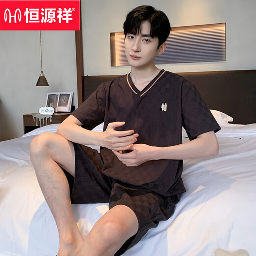 Hengyuanxiang men's pajamas summer Xinjiang cotton short-sleeved shorts thin teen casual large size can be worn outside home clothing suit yzt9201 3XL men