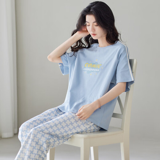 莫代尔短袖长裤睡衣女夏季纯色棉两件套2025新款大码女士春秋家居服 Z9716 M 【建议80-100斤穿】