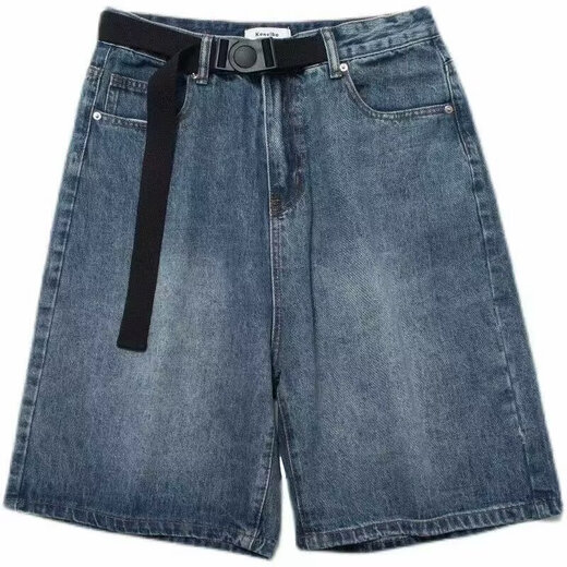 GANGPU TENDY ANTIGUO ANTIGUOS PROTISES DE DEJOS DE PARTIR PARA HOMBRES Y MUJER 2025 Summer Nuevo pantalones recortados Versátiles Harlan Mid Pants sueltos Azul 2xl