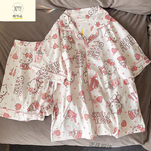 曦牧遥三丽鸥helloKitty睡衣女夏季三件套装2025新款短袖春秋薄款家居服 KK-14101短袖短裤长裤三件套 M 【建议80-100斤】