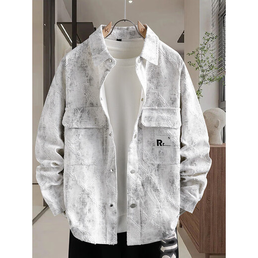Zhenpu American High Street Denim Jacket for Boys 2025 Spring and Autumn Lavado de ropa versátil Contrastando Chaqueta casual. 16823 Regular de estilo blanco M Aproximadamente 80-100 Jin [Jin equivale a 0.5 kg] se puede usar