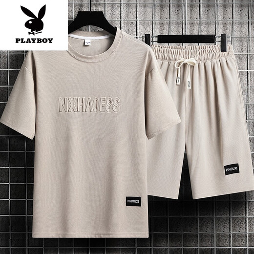 
Playboy (PLAYBOY) Men's Summer Suit Teen Short Sleeve T-shirt Thin Ice Silk Two-Piece Set Casual Sportswear Five-point Short Pants Set-TZ829 Military Green [Top + Pants] M Recommended 90-110Jin [Jin equals 0.5 kg]