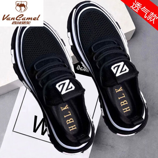 西域骆驼（VANCAMEL）高档男鞋运动鞋春秋季韩版潮流百搭透气防臭防滑软底男士休闲鞋 JYF-898黑白色透气款 40 标准尺
