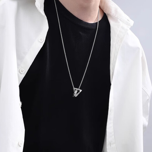 MOLC geometric necklace men's trendy high-end sweater chain clavicle chain female hip-hop boys pendant pendant birthday gift L2553 square and round geometric necklace