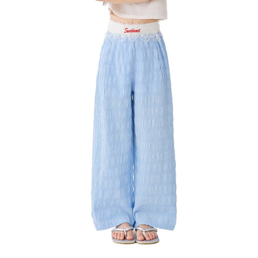 moonkids girls wide-leg pants summer thin children's ice silk cool casual trousers baby girl 2025 summer loose pants 15277 blue wide-leg pants 150 cm
