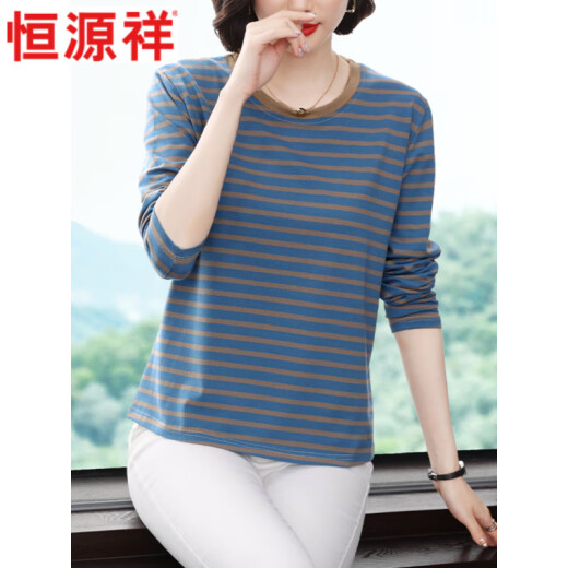 恒源祥纯.棉圆领长袖t恤女中老年妈妈装大码宽松2025春秋新款打底衫上衣 826#长袖【粉色】 M 建议80-100斤