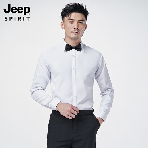 JEEP SPIRIT伴郎服兄弟装婚礼衬衣西装礼服兄弟团衣服男西服结婚春秋季白衬衫 长袖白色衬衫+黑色西裤+黑色领结 3XL /36码