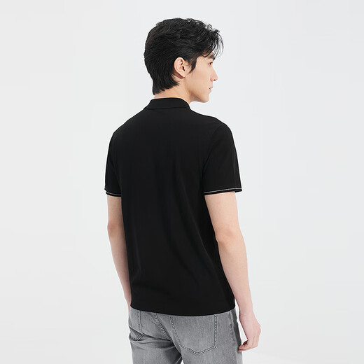 Lilang [mismo estilo en el centro comercial] Polo de punto de punto para hombres, verano, nuevo estilo de manga corta, una camisa de polo para hombres de negocios transpirable y cómoda negra (25xtx5012s) M 165/80a