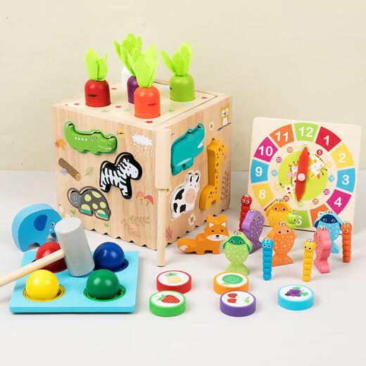 Maigemeng (Maigemeng) Kinder-Erleuchtung für Kinder in Montessori, die Ball Boys und Mädchen Rätselfischen und Ziehen von Radieschen-Holz-Matching-Spielzeugen zwei Sets schlägt.