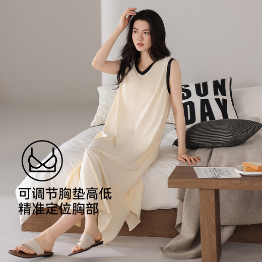 莫代尔背心睡裙女夏季莫代尔长裙2025新款高级感无袖孕妇睡衣带胸垫薄款 12004D L