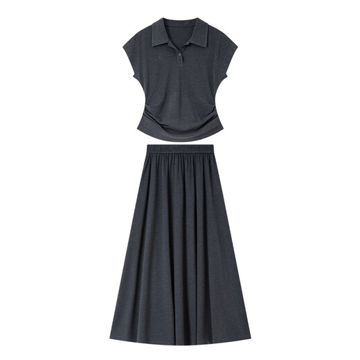 
Vanciman Fashion Suit Skirt for Women 2025 Summer New Temperature Lapel Short Sleeve Top High Waist Slim Skirt M9737 Dark Gray XL