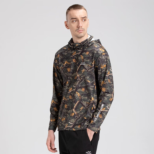 AMADIS DE GAULA fishing clothing men's new face-covering warm hooded pullover sweatshirt outdoor sports fishing clothing dark night camouflage (spring style) L
