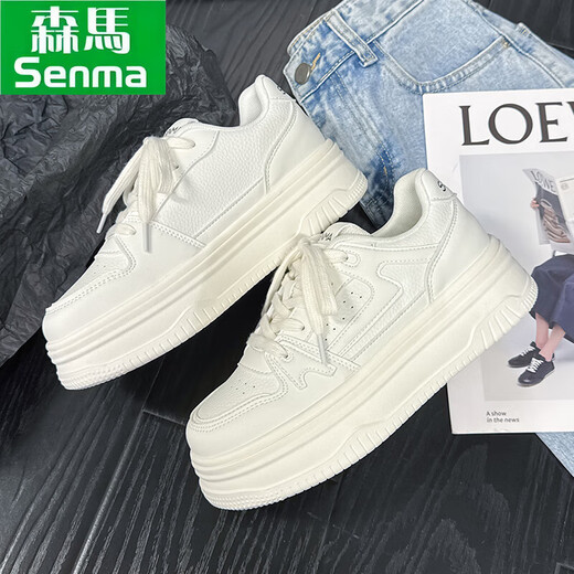 Semir women's shoes thick sole white shoes for women 2025 summer new casual shoes women's board shoes panda shoes breathable sports shoes for women w795 beige 37 (235mm)
