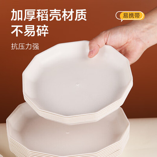 Rice husk disposable dinner plate, biodegradable, thickened, waterproof and oil-proof, barbecue fruit camping picnic set, 8-inch round plate, 20 pieces