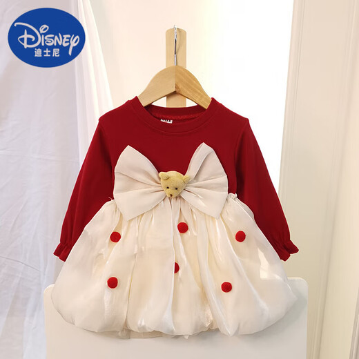迪士尼（Disney）秋冬女宝宝周岁礼服公主裙加绒女童连衣裙秋装婴儿衣服洋气小裙子 4877红色 不加绒 80 cm ( )