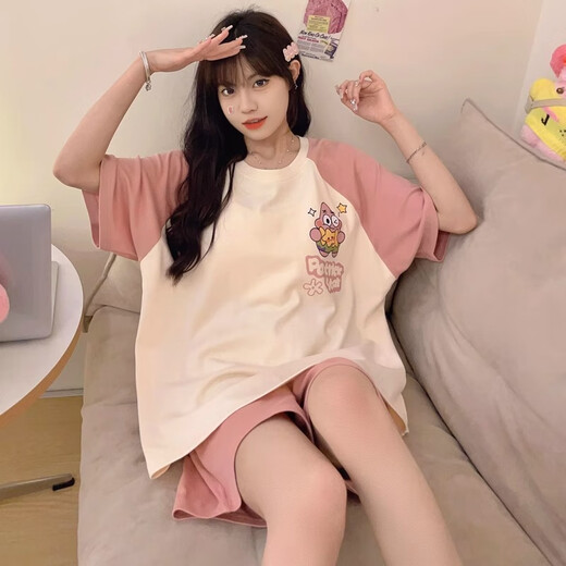 Opeodly Pyjamas für Frauen, kurzärmelige süße Cartoon Thin Lose Plus Summer Girls Sommer-Hauskleidung kann außerhalb von 679 Green Dinosaur M [Empfohlen 80-90jin [Jin entspricht 0,5 kg]]