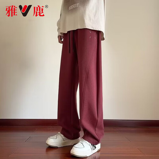 雅鹿弯刀裤男垂感直筒潮牌休闲裤男生运动裤宽松阔腿裤潮流显瘦裤子男 黑色 XL