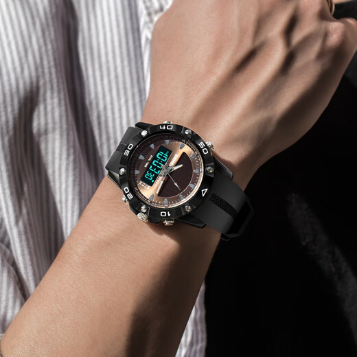 
Shishimei Watch Men's Solar Energy Fashion Trend Student Sports Waterproof Swimming Double Display Luminous Electronic Watch 1049-Black