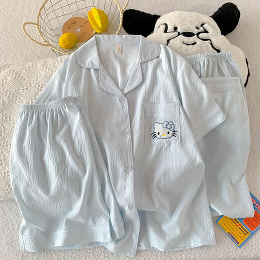 Catman (MiiOW) summer cloud cotton 2025 new three-piece pajamas women's suit sweet and cute, short-sleeved home clothes 9902# Xingxing KT cat M [Suggested 80-100] Jin [Jin equals 0.5 kg] 155-160CM