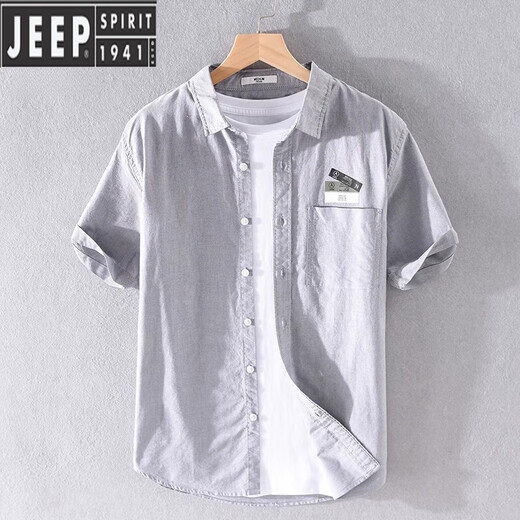 JEEP SPIRIT男士短袖衬衫日系休闲纯棉牛津纺衬衣夏季薄款潮流百搭半袖上衣服 9734白色 M 100斤左右