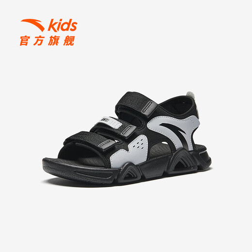 ANTA children's sandals, men's and women's shoes, 2025 summer new summer Velcro children's open-toe arch beach shoes, boys, black/limestone-5 34