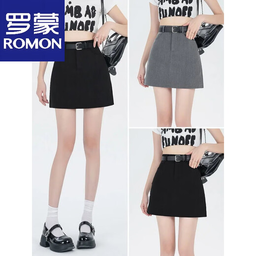 Falda corta de estilo Romon College para mujeres 2025 Nuevo primavera y verano Versátiles versátiles simples anti-exposición A-línea Cabalda gris delantera Media Gray S Winist 64cm