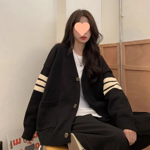 XCFREHT【1484人收藏】日系慵懒风毛衣新款针织开衫外套多巴胺洋气慵懒显 黑色 M (100斤-110斤)