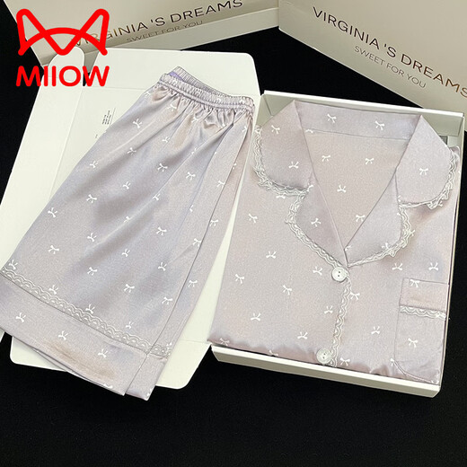 Catman (Miiow) Ice Seide Pyjamas für Frauen im Jahr 2025 Neues Sommer Dünner kurzärztes Sommer-Seiden-High-End-Kleidungsstück Set Hellgelb #YX-9214 m [75-98] Jin [Jin ist 0,5 kg]