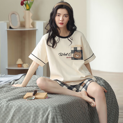 Sitio web oficial de Hongdou (HODO) [recomendado por la madre central] 2024 Nuevo pijama para pantalones cortos de algodón puro de verano de mujeres en la primavera y el estilo de verano de otoño para ropa al aire libre Zh-9856# pantalones cortos M (80-100Jin [Jin equivale a 0.5 kg])