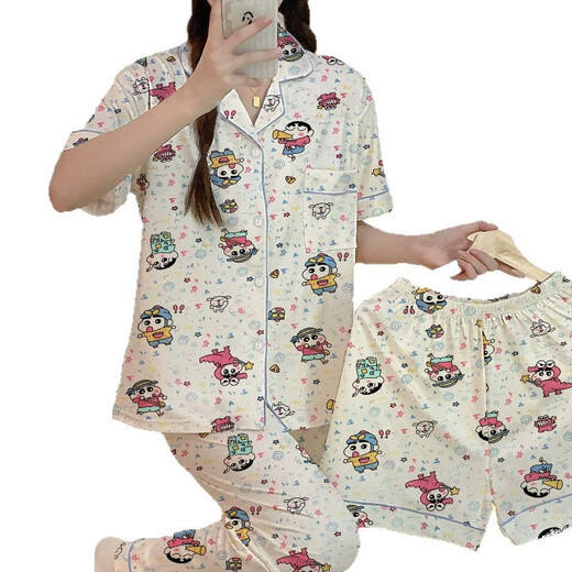 S.SOFEA卡通网红短袖睡衣女三件套家居服学生款春夏 F14155- 170 M