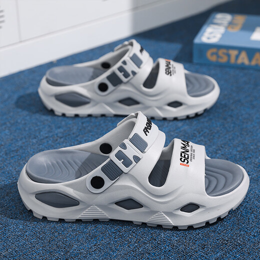 森馬2025夏季新款男鞋休闲沙滩鞋外穿凉鞋防滑踩屎感两穿凉拖鞋子男 灰色 40-41