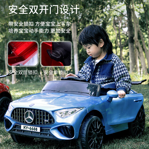 Tongxinyu children's electric car four-wheel car can sit on a person's remote control toy car first birthday gift delivered to your door, grilled black dual-wheel drive remote control leather seat