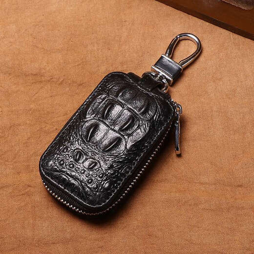 挂必天真皮鳄鱼纹男士汽车遥控保护套钥匙包男通用腰挂钥匙扣锁匙包 黑色鳄鱼纹/真皮M13662