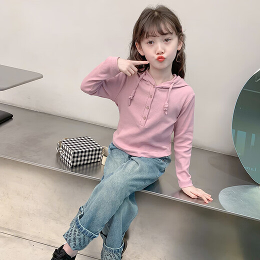 Sweat-shirt pour filles automne 2025 Nouveaux vêtements pour enfants à la mode célébrité Internet Célébrité coréenne Version printemps et automne Hooded Top TNZ-2758 [Pink] 130