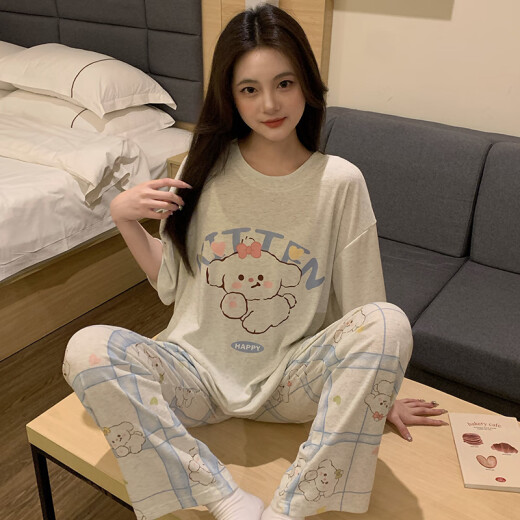 梦鸾睡衣女2025新款夏季短袖短裤可爱卡通小狗三件套可外穿休闲家居服 684-3 蝴蝶结狗 M