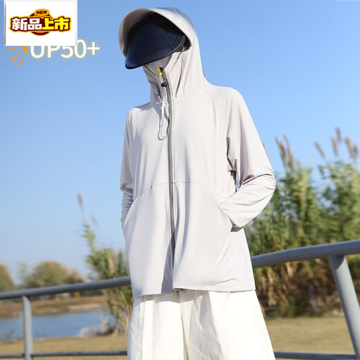 Ropa de protección solar de primera vía para mujeres en verano, sensación fría a prueba de rayos UV, ropa de protección solar de borde grande, camisa de conducción de bicicletas, M blanco