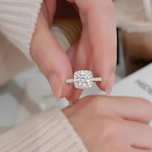 Pt950 Platinum Moissanite Diamond Ring Women's New Square Bag One Carat Diamond Ring Platinum Ring Wedding Proposal Light Luxury Princess Round Bag Main Stone 2 Carats You need to keep silent and contact customer service to note the circle number