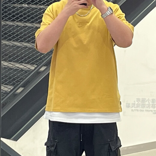 Nike (NIKE) short-sleeved T-shirt for men 2025 summer new half-sleeved sportswear knitted breathable round neck top DO7393-725 pure cotton DO7393-725 yellow XL Recommended weight 150-160Jin [Jin equals 0.5 kg]